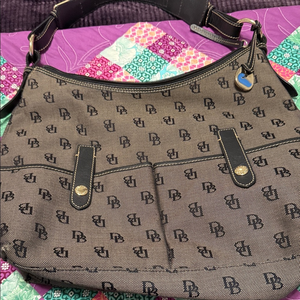 Dooney & Bourke Black and Brown Monogram Shoulder Bag